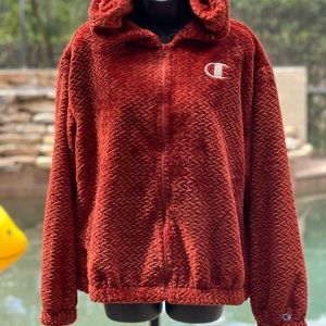 CHAMPION WOMENS VELOUR FULL ZIP HOODIE CINNAMON BROWN